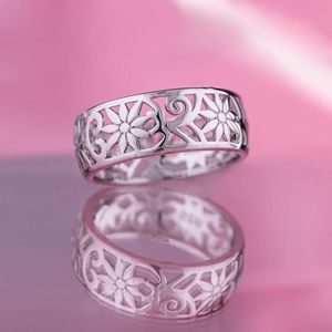 925 Sterling Silver Flower Band Ring
